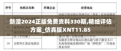 新澳2024正版免费资料330期,精细评估方案_仿真版XNT11.85