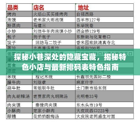 探秘小巷深处的隐藏宝藏，揭秘特色小店与最新排码表特色指南