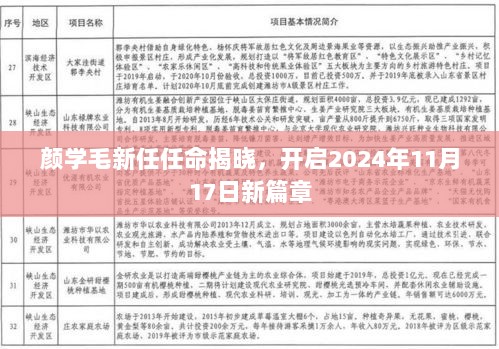 颜学毛新任任命揭晓，开启2024年11月17日新篇章