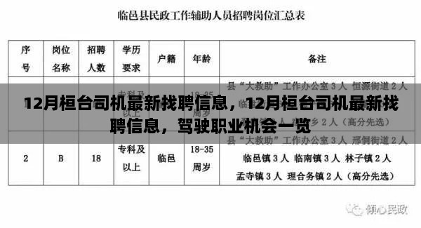 12月桓台司机最新招聘信息及驾驶职业机会概览