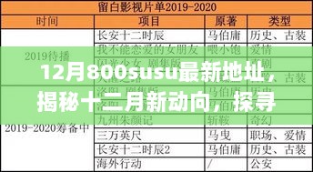 揭秘十二月新动向，探寻800susu最新地址与时代印记影响