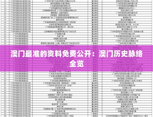 澳门最准的资料免费公开：澳门历史脉络全览