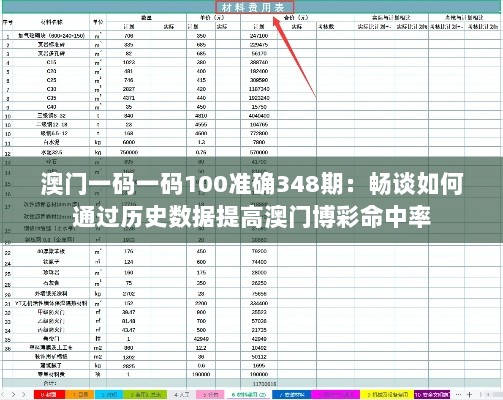 澳门一码一码100准确348期：畅谈如何通过历史数据提高澳门博彩命中率