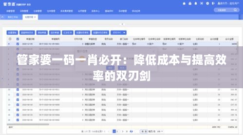 管家婆一码一肖必开：降低成本与提高效率的双刃剑