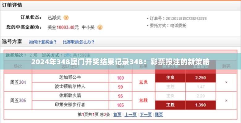 2024年348澳门开奖结果记录348：彩票投注的新策略