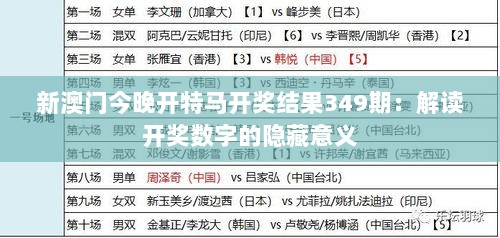 新澳门今晚开特马开奖结果349期：解读开奖数字的隐藏意义