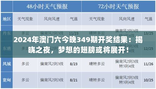 2024年澳门六今晚349期开奖结果：揭晓之夜，梦想的翅膀或将展开！