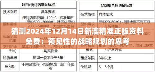 猜测2024年12月14日新澳精准正版资料免费：预见性的战略规划的思考