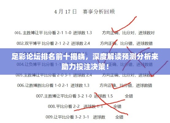 足彩论坛排名前十揭晓，深度解读预测分析来助力投注决策！