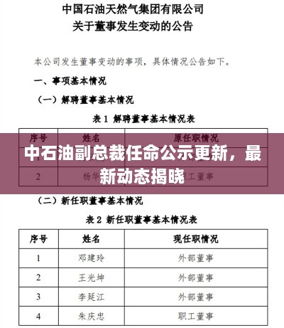 中石油副总裁任命公示更新，最新动态揭晓